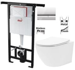 KOUPELNYMOST Alcadrain jádromodul - předstěnový instalační systém s chromovým tlačítkem m1721 + wc rea carlo flat mini rimless + sedátko (AM102/1120 M1721 CF1)