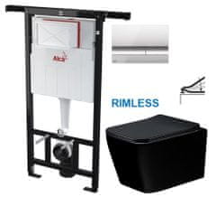 KOUPELNYMOST Alcadrain jádromodul - předstěnový instalační systém s chromovým tlačítkem m1721 + wc mexen teo černá rimless + sedátko (AM102/1120 M1721 ME02)