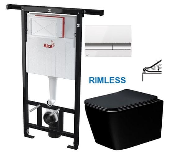 KOUPELNYMOST Alcadrain jádromodul - předstěnový instalační systém s bílým/ chrom tlačítkem m1720-1 + wc mexen teo černá rimless + sedátko (AM102/1120 M1720-1 ME02)