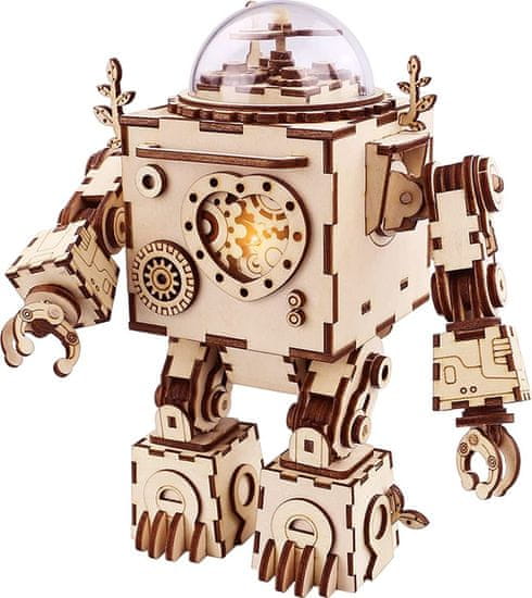 Robotime Rokr Svítící 3D dřevěné puzzle Robot Orpheus (hrací skříňka) 221 dílků