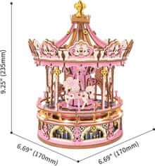 Robotime Rokr Svítící 3D dřevěné puzzle Romantický kolotoč snů (hrací skříňka) 346 dílků