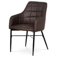 Autronic Jídelní židle, potah hnědá látka v dekoru vintage kůže, kovová čtyřnohá podnož, AC-9990 BR3