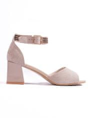 Amiatex Pohodlné dámské hnědé sandály na širokém podpatku, odstíny hnědé a béžové, 37