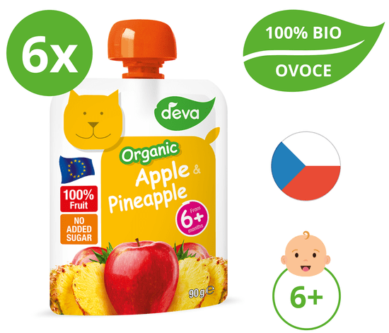 Deva BIO Ovocný příkrm Jablko, Ananas 6 x 90 g