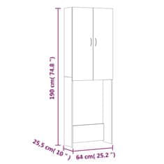 Vidaxl Skříňka nad pračku bílá s vysokým leskem 64 x 25,5 x 190 cm