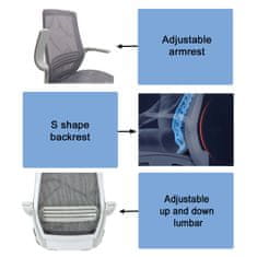 MCW Kancelářská židle J91, kancelářská židle, ergonomické opěradlo ve tvaru S, bederní opěrka, sklopné područky ~ šedá