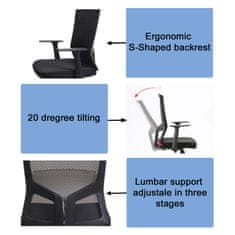 MCW Kancelářská židle SIHOO Kancelářská židle, ergonomické opěradlo ve tvaru S, prodyšná nastavitelná opěrka pasu ~ šedá