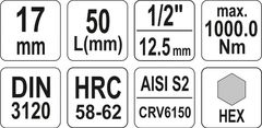 YATO Nástavec 1/2" bit Imbus H17