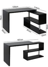 MCW Designový rohový psací stůl A68, kancelářský stůl, vysoký lesk, otočný 120x60cm ~ černý