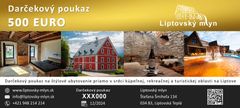 Dárkový poukaz 500€ - ubytování se snídaní Liptovský mlýn (SK), vedle Bešeňové