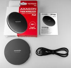 AXAGON WDC-P10T, tenká bezdrátová rychlonabíječka, Qi 5/7.5/10W, micro USB