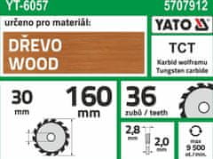 YATO Kotouč na dřevo 160 x 30 mm 36z
