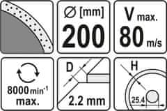 YATO Kotouč řezný diamantový 200 x 25,4 x 2,2 mm hladký