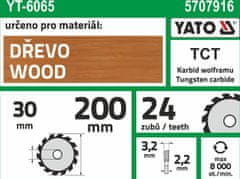 YATO Kotouč na dřevo 200 x 30 mm 24z