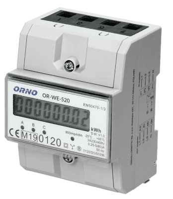 Třífázový elektroměr, 80A, střední, 3 moduly, Din Th-35Mm