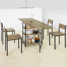 SoBuy SoBuy FWT62-N Skládací jídelní stůl se 3 policemi Kuchyňský stůl Dřevěný stůl Průmyslový design 180x77x60cm