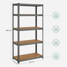 Songmics Dílenský regál 90 x 180 x 40 cm šedý
