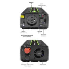 Qoltec Měnič napětí Monolith | 300W | 600W | 12V na 230V | Čistá sinusoida