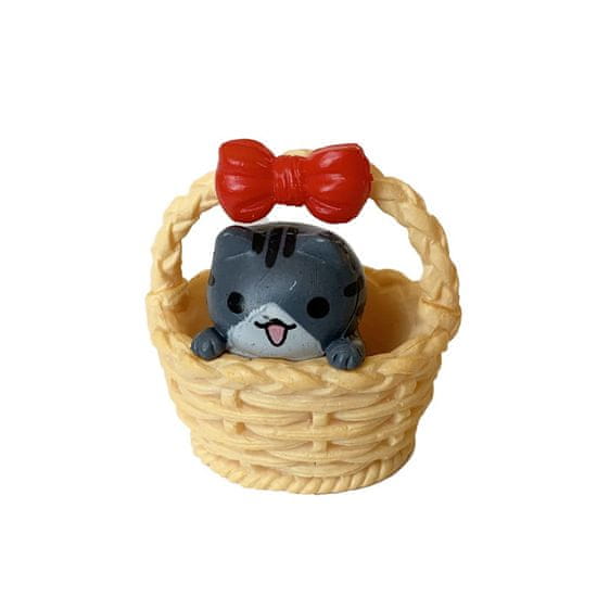HABARRI Figurka Kotě v košíku - světle šedá - červená mašle