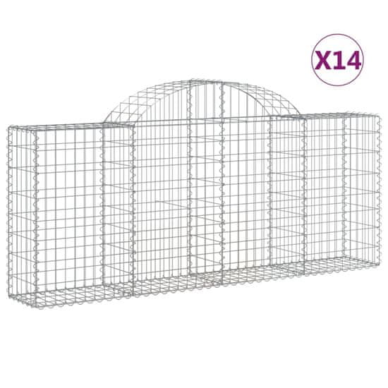 Vidaxl Klenuté gabionové koše 14ks 200x30x80/100 cm pozinkované železo