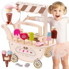 Mamabrum Dřevěná zmrzlinárna pro děti - vozík na kolečkách s příslušenstvím
