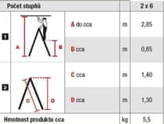 PROTECO 66-2-06-OB schůdky Al 6-stupňové oboustranné 130 cm PROTECO, nosnost 150kg