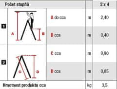 PROTECO 66-2-04-OB schůdky Al 4-stupňové oboustranné 85 cm PROTECO, nosnost 150kg