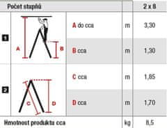 PROTECO 66-2-08-OB schůdky Al 8-stupňové oboustranné 170 cm PROTECO, nosnost 150kg