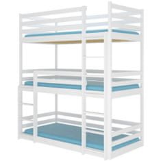 nabbi Dřevěná třípatrová postel s matracemi Tarevo 80x180 cm - bílá