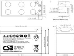 CSB Pb záložní akumulátor VRLA AGM 12V/7,2Ah (GP1272 F2)
