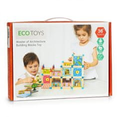 EcoToys Dřevěné stavební kostičky 6v1 House hnědé