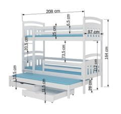 nabbi Dřevěná patrová postel s přistýlkou Arcus 90x200 cm - bílá