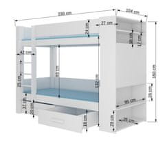 nabbi Patrová postel s úložným prostorem Guinea 90x200 cm - bílá