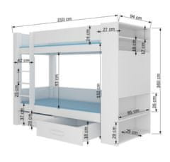 nabbi Patrová postel s úložným prostorem Guinea 80x180 cm - bílá