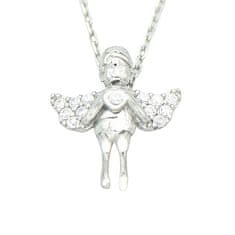 LS Stříbrný přívěšek rhodiovaný andělíček včetně řetízku