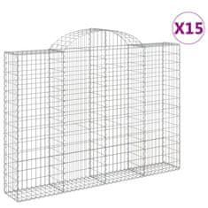 Vidaxl Klenuté gabionové koše 15ks 200x30x140/160cm pozinkované železo