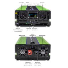 Qoltec Měnič napětí Monolith | nabíjení baterií | UPS | 3000W | 6000W | 12V na 230V | čistá sinusoida | LCD displej