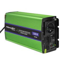 Qoltec Měnič napětí Monolith | nabíjení baterií | UPS | 600W | 1200W | 12V na 230V | čistá sinusoida