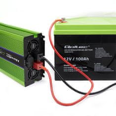 Qoltec Měnič napětí Monolith | nabíjení baterií |UPS |1000W | 2000W |12V na 230V |Clean Sine Inverter |LCD