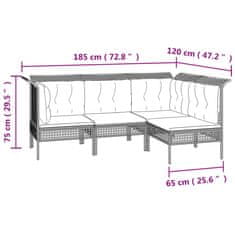 Vidaxl 4dílná zahradní sedací souprava s poduškami šedá polyratan