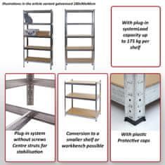 MCW Regály pro vysoké zatížení E33, sklepní regály zásuvné regály skladovací regály, 875kg ocel 5 polic ~ pozinkované 200x120x60cm