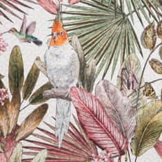 Eurofirany Eurofirany Dekorativní přehoz na postel PARROT 220x240 Eurofirany bílé vícebarevné exotické listy ptáci papoušci