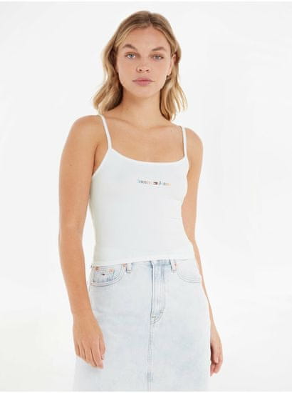 Tommy Jeans Bílé dámské tílko Tommy Jeans TJW BBY Color Linear Strap Top