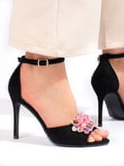 Amiatex Komfortní dámské sandály černé na jehlovém podpatku + Ponožky Gatta Calzino Strech, černé, 40