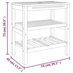 Greatstore Koupelnová skříňka se 2 policemi 74 x 45 x 75 cm masivní dřevo