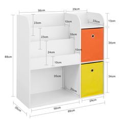 SoBuy SoBuy KMB37-W Dětská police na knihy Dětská knihovna Police na hračky Úložná police pro děti Bílá 89x88x35cm