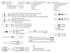 NEO Tools  Gola sada 216 kusů, 1/2", 3/8", 1/4" CrV