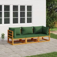 Petromila 3dílná zahradní sedací souprava zelené podušky masivní dřevo