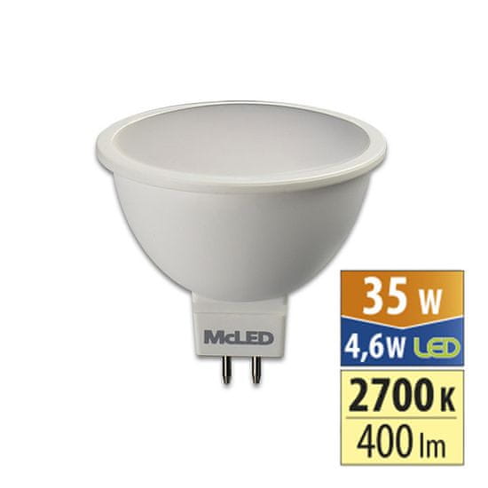 McLED LED žárovka GU5.3, 12V, 4,6W, 2700K, CRI80, vyz. úhel 100°, ф use 360° 400lm, 550mA