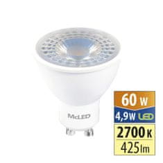 McLED LED žárovka GU10, 4,9W, 2700K, CRI80, vyz. úhel 38°, ф use 360° 425lm